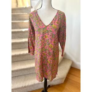 Graham Kandiah Pink Yellow Green Cotton Indian Block Print Tunic Dress